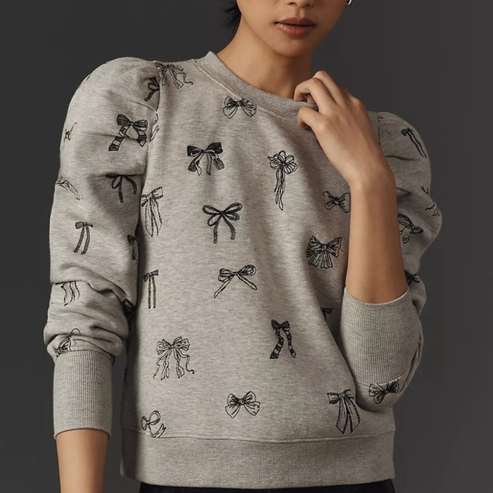 Anthropologie Maeve puff sleeve embroidered sweatshirt